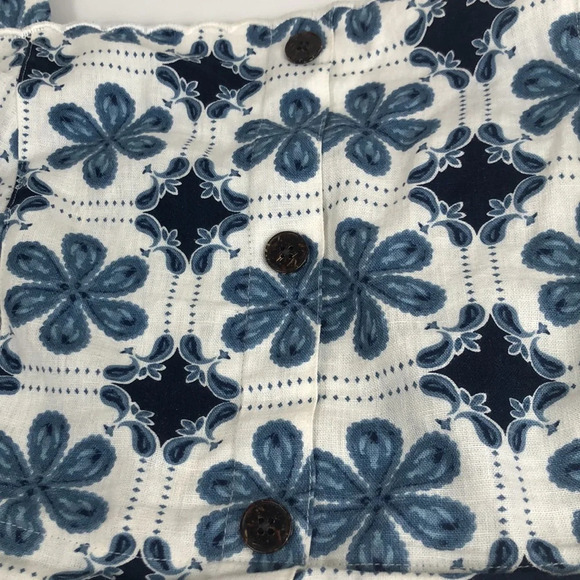 2/$30 Agua Bendita Top Women Size XXL Linen Blend Blue Floral Tile Print Cropped - Picture 8 of 15